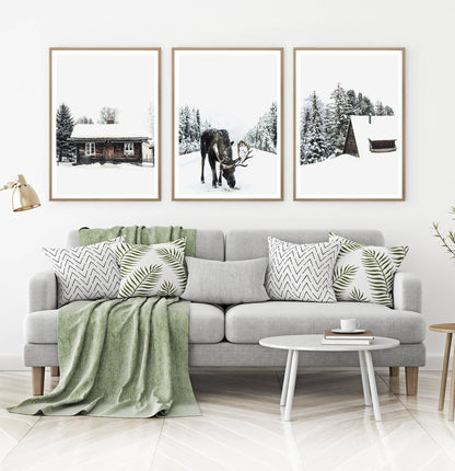 Moose Winter Forest Set of 3 Digital Prints
