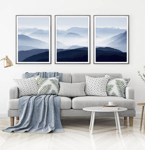 Blue Mountain Wall Art Set of 3 Modern Abstract Prints