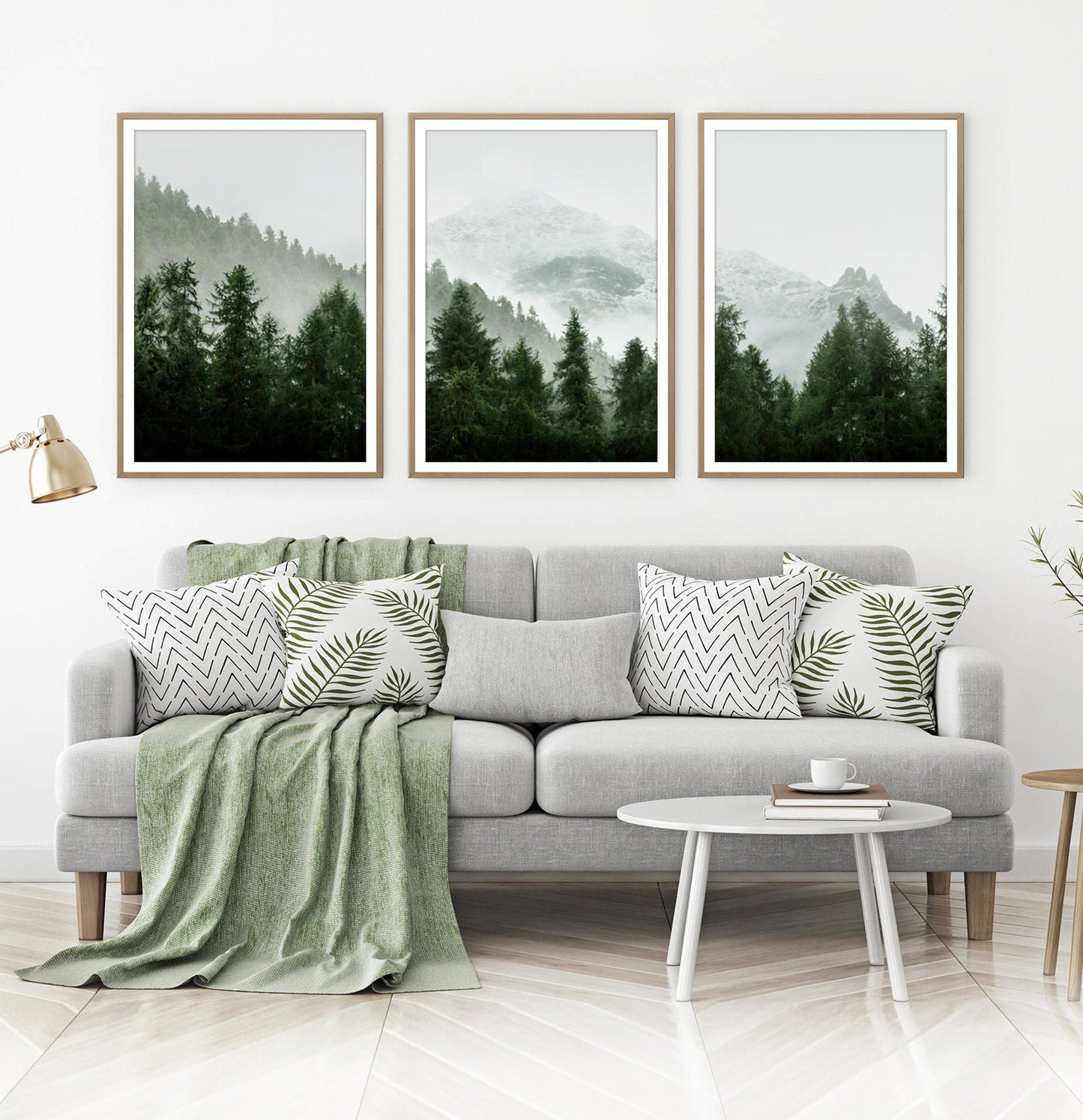 Set of 3 Green Mountain Forest Landscape Prints