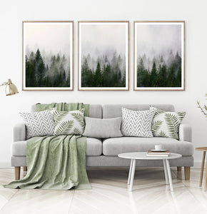 Foggy Trees Nature Landscape Print Art Set of 3