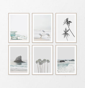 Ocean Beach Gray Wall Art Set of 6 Digital Prints