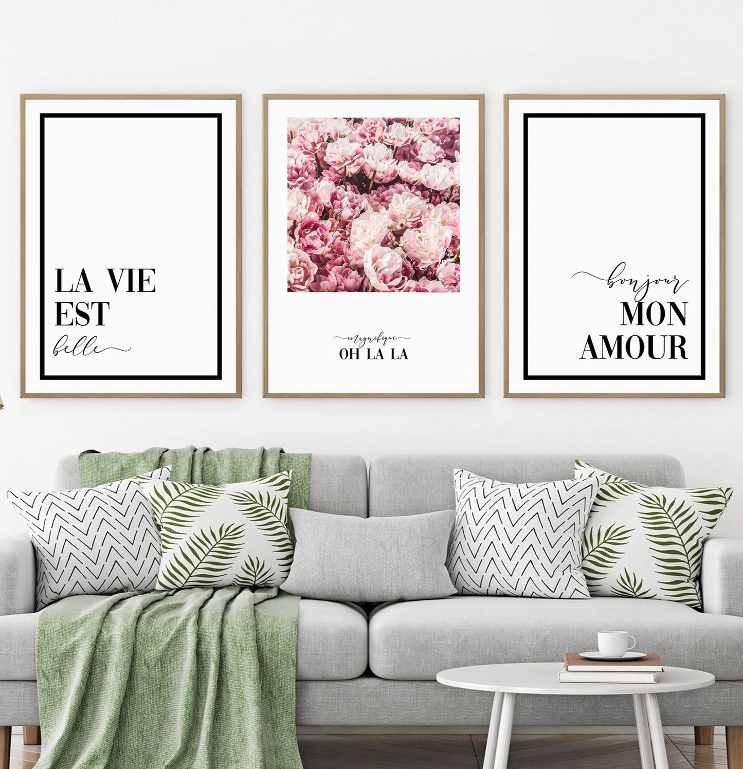 Floral Wall Art Set of 3 Pink Flower Digital Prints
