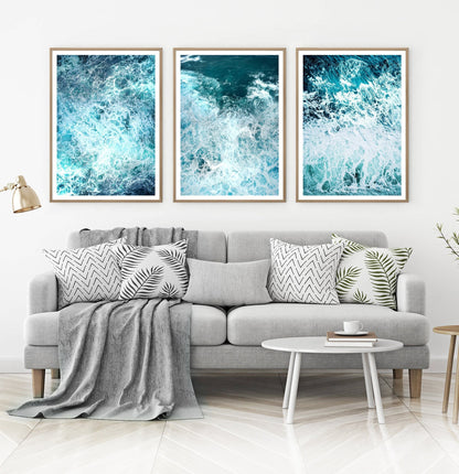 Ocean Waves 3 Piece Wall Art with Splashing Coastal Water