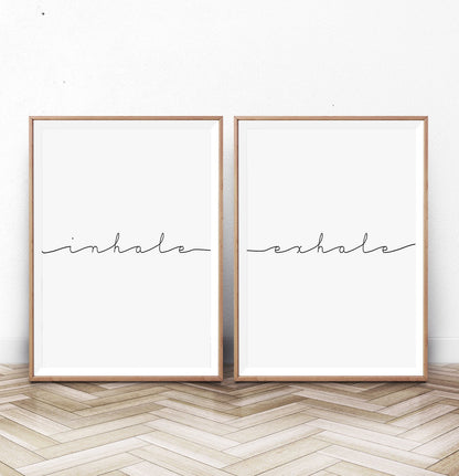 Inhale Exhale Set of 2 Inspirational Quote Text Prints