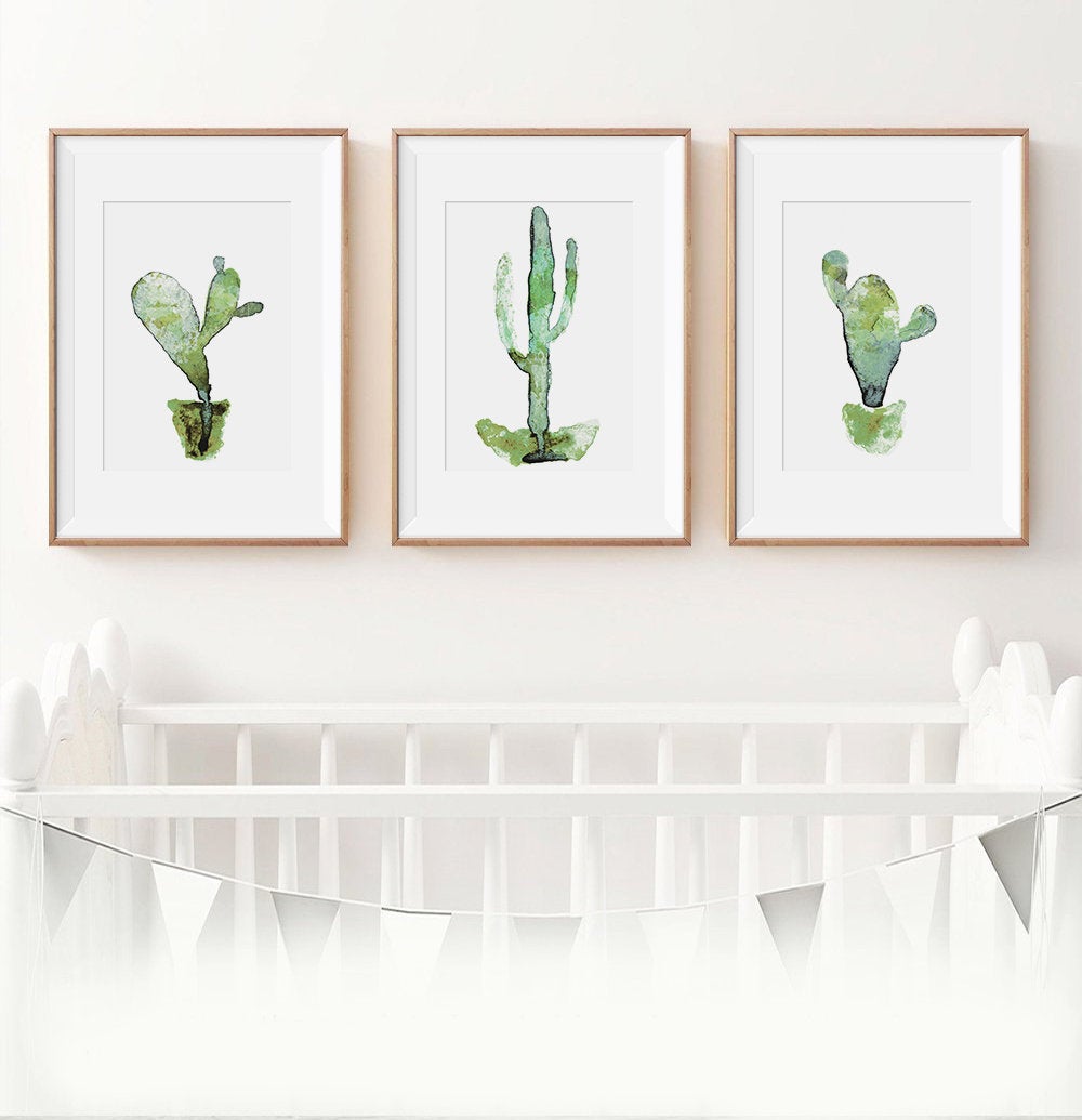 Cactus Watercolor Set of 3 Botanical Wall Art