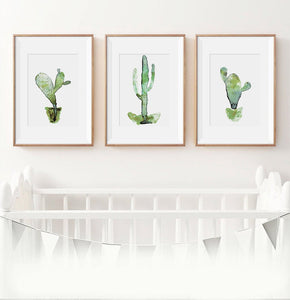 Cactus Watercolor Set of 3 Botanical Wall Art