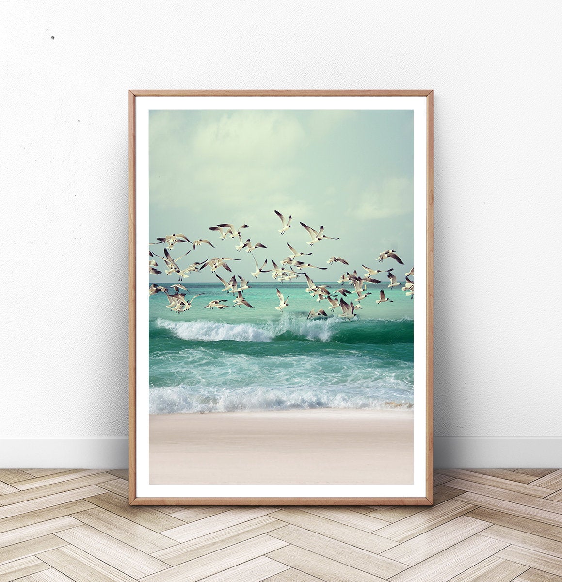 Seagulls on Waves of the Ocean