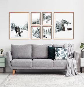 Winter Gallery Wall Decor Set of 6 Prints with Moose