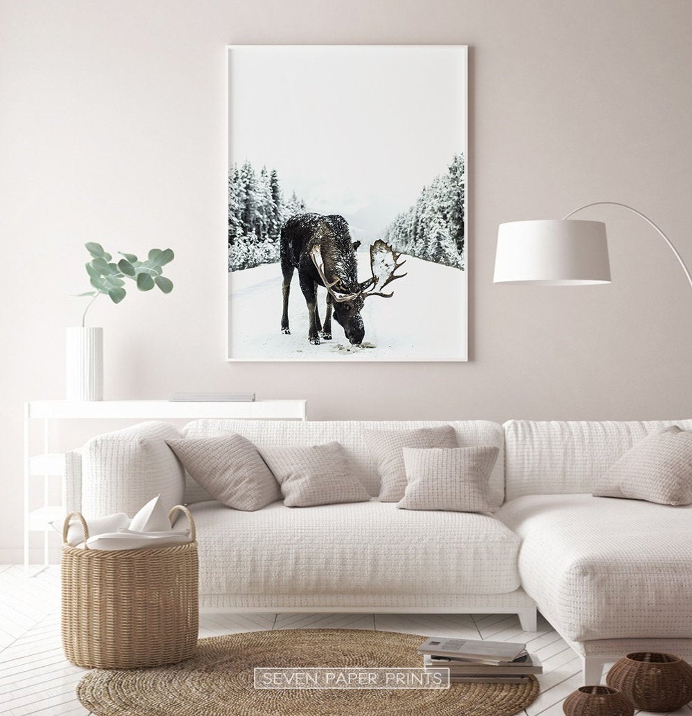Winter Gallery Wall Decor Set of 6 Prints with Moose
