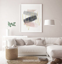 Load image into Gallery viewer, Abstract Brush Print with Gold, Gray, Pink, and Blue Colors
