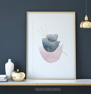 Abstract Geometric Wall Art with Pink and Grey Stones