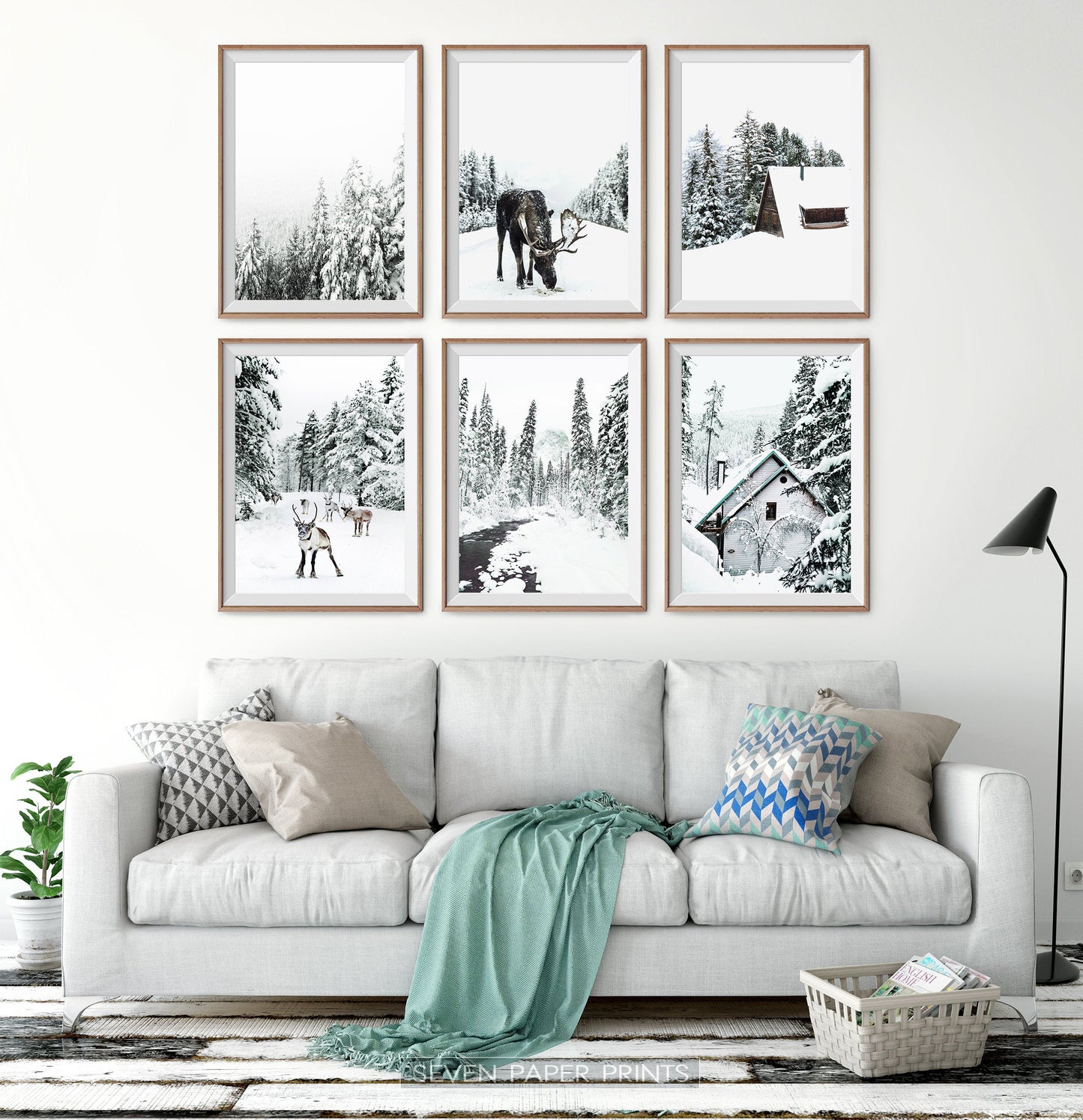 Winter Gallery Wall Decor Set of 6 Prints with Moose