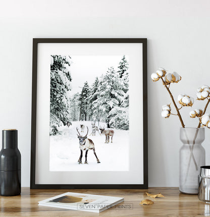 Set of 2 Christmas Scene Prints with Reindeer and River