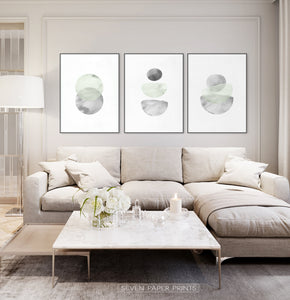 Nordic Abstract Art Gray and Green Set of 3 Artworks