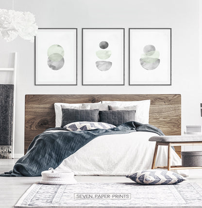Nordic Abstract Art Gray and Green Set of 3 Artworks