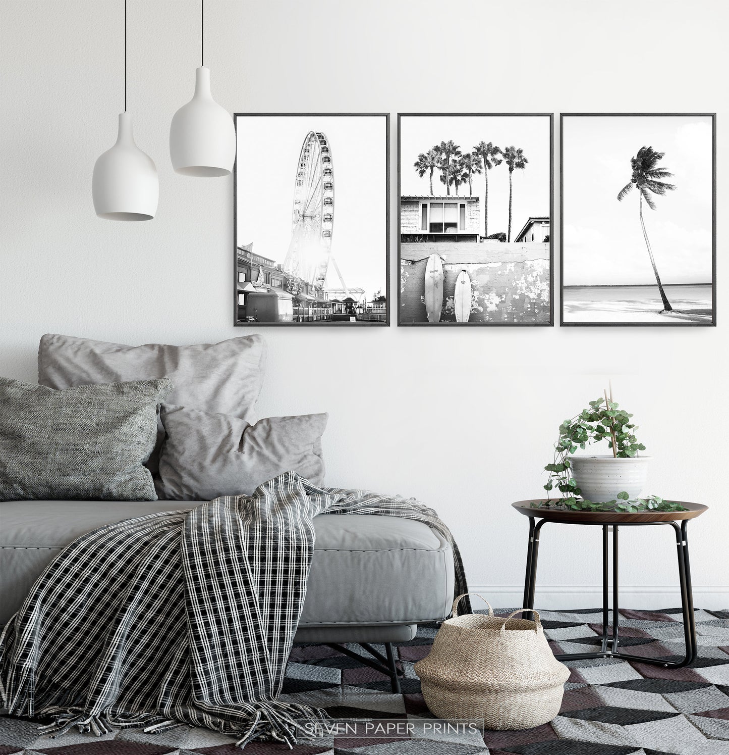 Black and White Coastal Set of 3 Prints