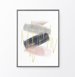 Abstract Brush Print with Gold, Gray, Pink, and Blue Colors