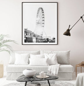Black and White Ferris Wheel Print for Living Room